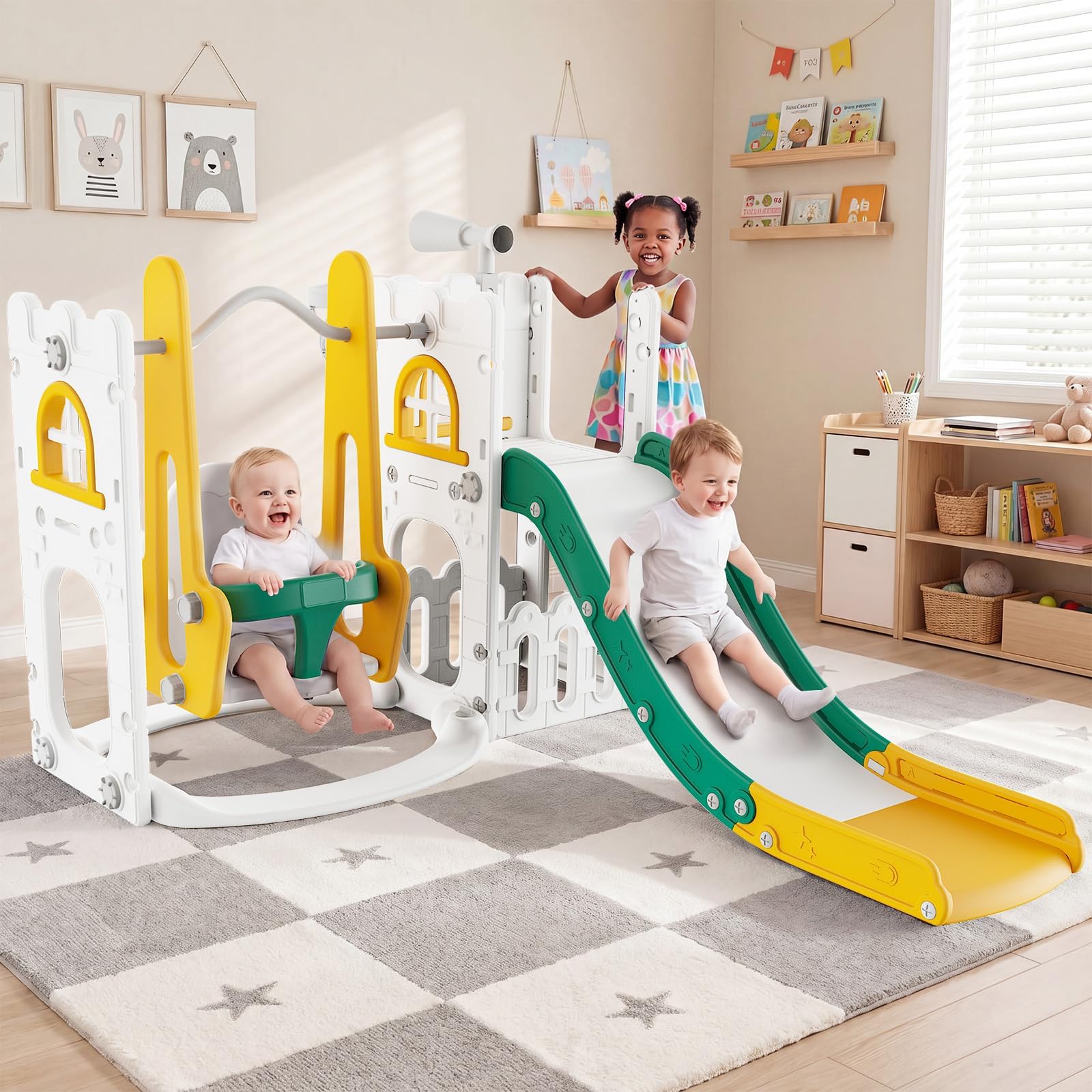 Kids Outdoor Playhouse - Conjunto de Escorregador e Balanço 7