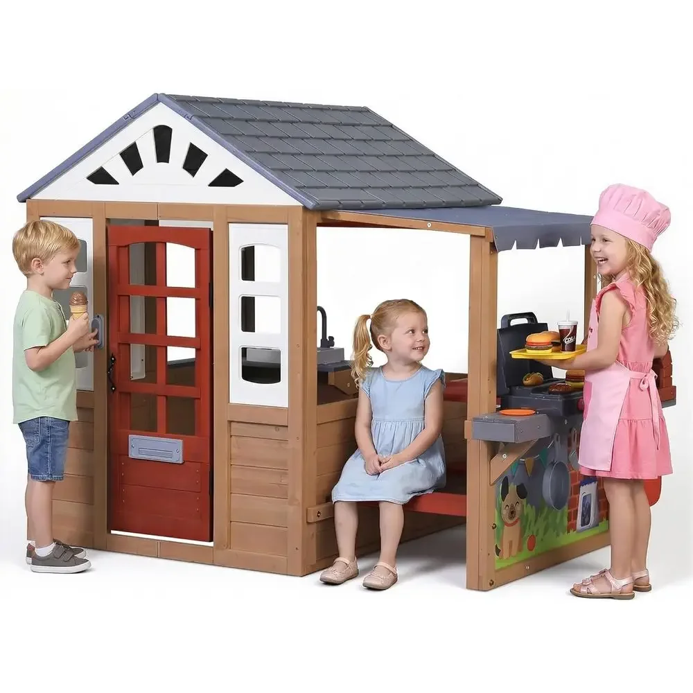 Kids Outdoor Playhouse - Casa de Brincar de Madeira para