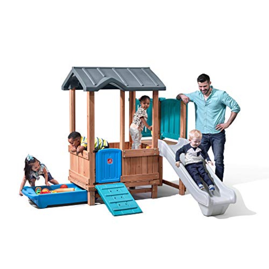 Kids Outdoor Playhouse - Woodland Adventure Playhouse & Slide, conjunto