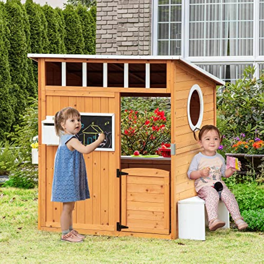 Casa de Brinquedo de Madeira p - Kids Outdoor Playhouse avaliação e preço
