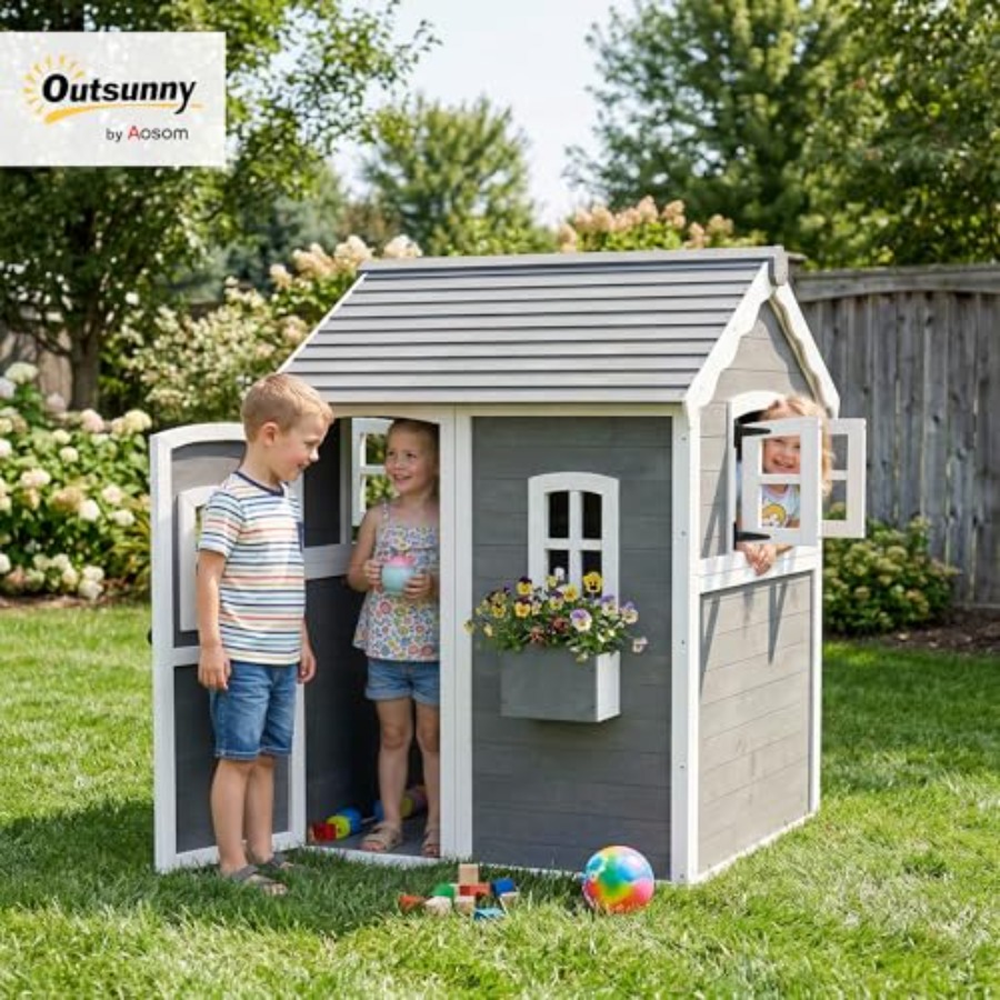 Casa de brinquedo de madeira p - Kids Outdoor Playhouse avaliação e preço