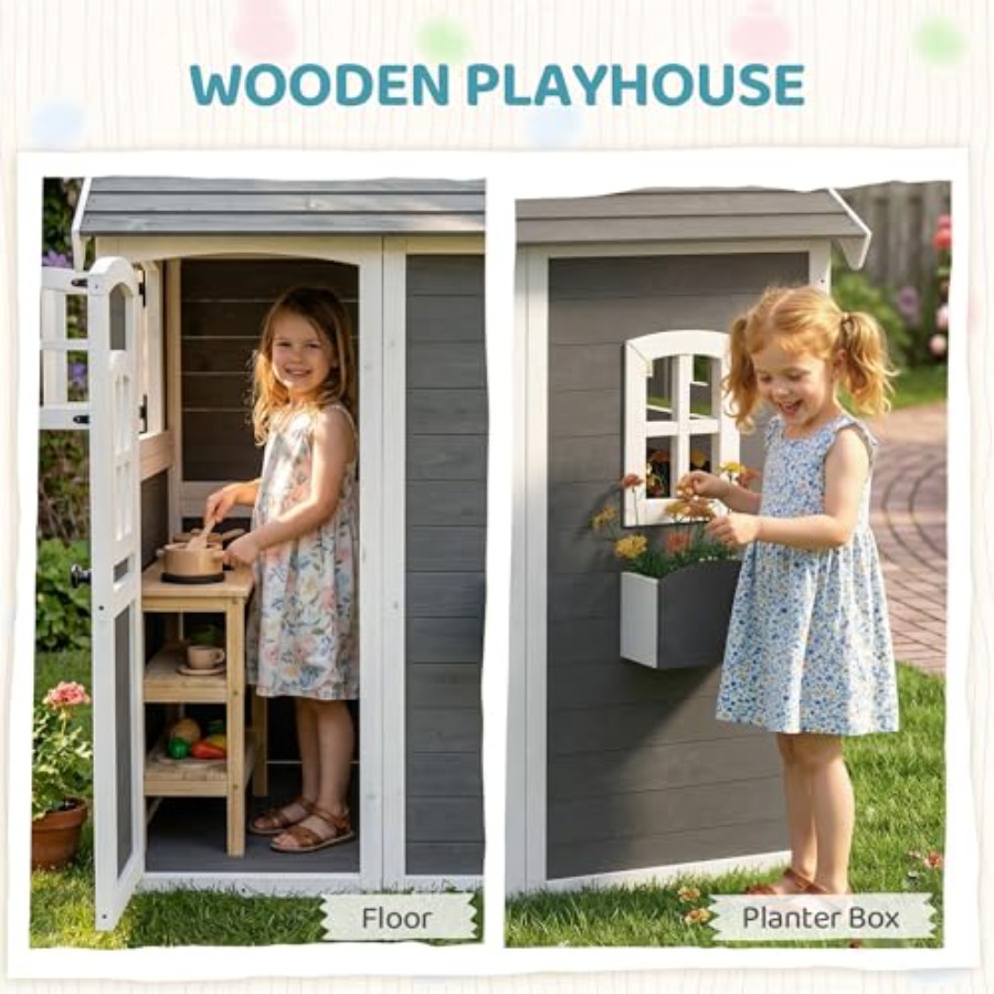 Casa de brinquedo de madeira p - Kids Outdoor Playhouse avaliação e preço