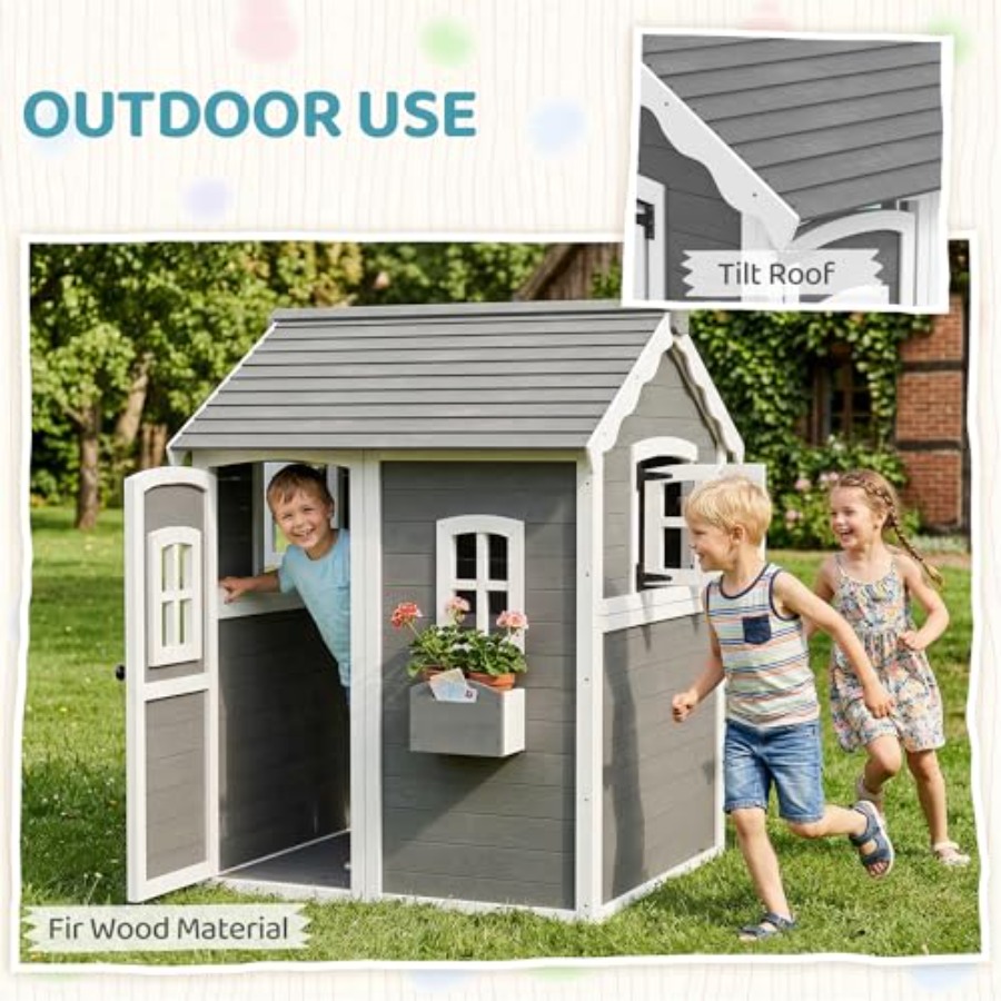 Casa de brinquedo de madeira p - Kids Outdoor Playhouse avaliação e preço