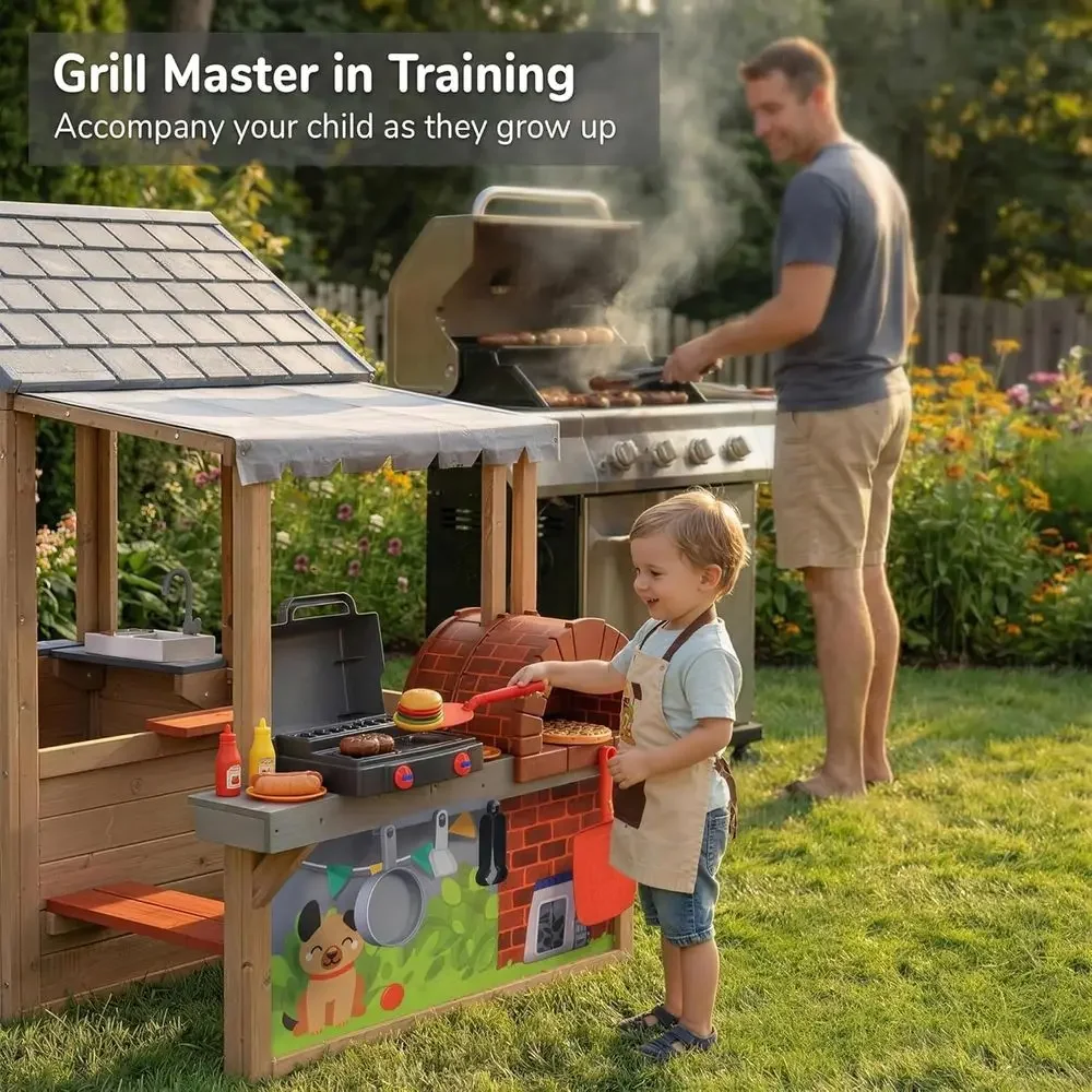 Casa de Brincar de Madeira par - Kids Outdoor Playhouse avaliação e preço